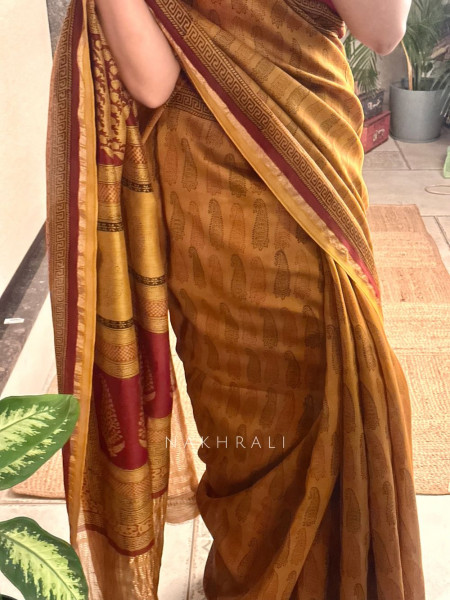 Saanjh Mustard Chanderi Saree