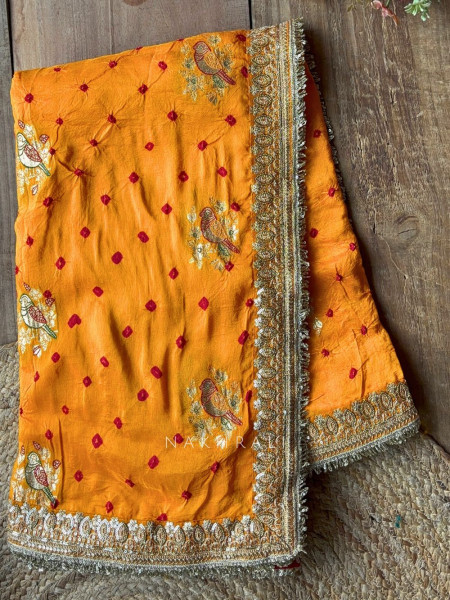 Mishka Mustard Bandhani Saree with Festive Border