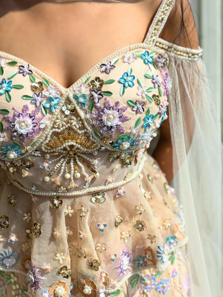 Calira Beige Beaded Indo-Western Lehenga Set