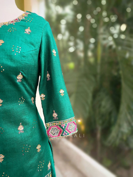 Emerald Radiance Silk Gharara Set with Sequin Embroidery