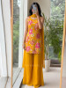 Fiesta Yellow Floral Viscose Silk Indo-Western Sharara Set