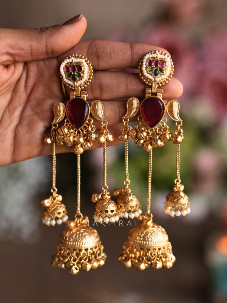Image of Keri Red Kashmiri Jhumka Earrings