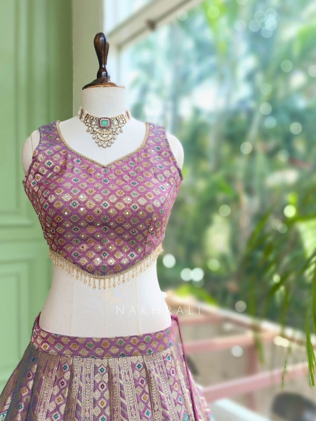Rajeshwari Wine Banarasi Katan Silk Lehenga Set With Meenakari Zari Work