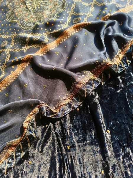 Midnight Noir Velvet Dress Material Set