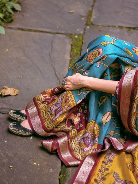 Tanirika Blue Kalamkari Saree