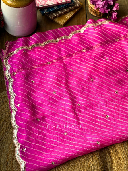 Chhavi Magenta Leheriya Saree with Sequin Zari Work