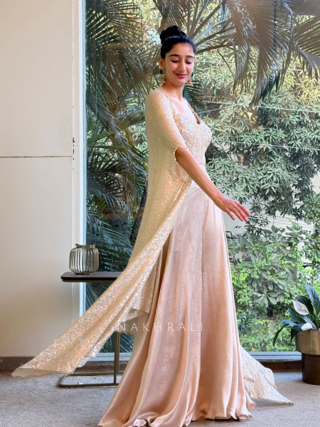 Seren Beige Sequin Cape Palazzo Set