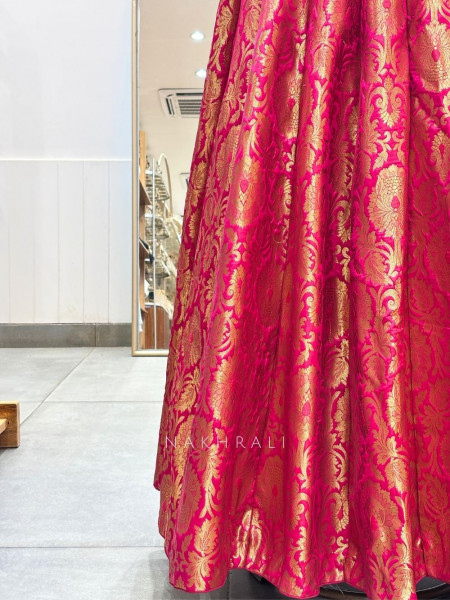 Aarunya Sunset Magenta Banarasi Brocade Silk Lehenga Set