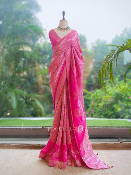 Noor-e-Kashi Katan Silk Magenta Saree With Banarasi Zari Brocade Weave