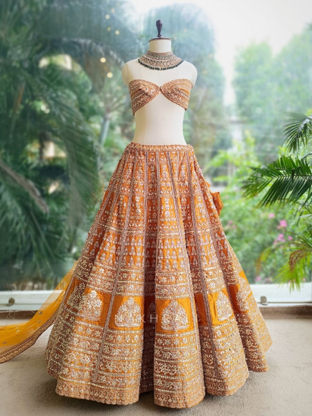 Saanvi Mustard Gota Patti Zari Lehenga with Unstitched Blouse