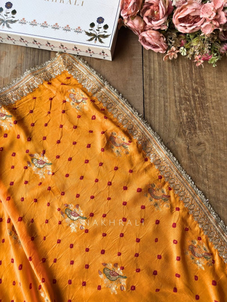 Mishka Mustard Bandhani Saree with Festive Border