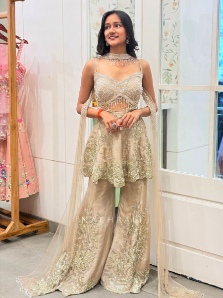 Golden Brown Embellished Indo-Western Set