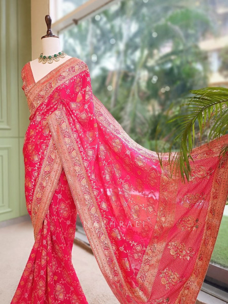 Desert Rose Red  Banarasi Khaddi Georgette Saree