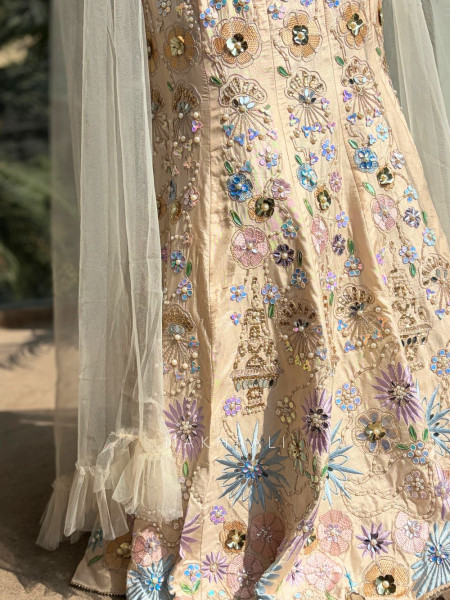 Calira Beige Beaded Indo-Western Lehenga Set