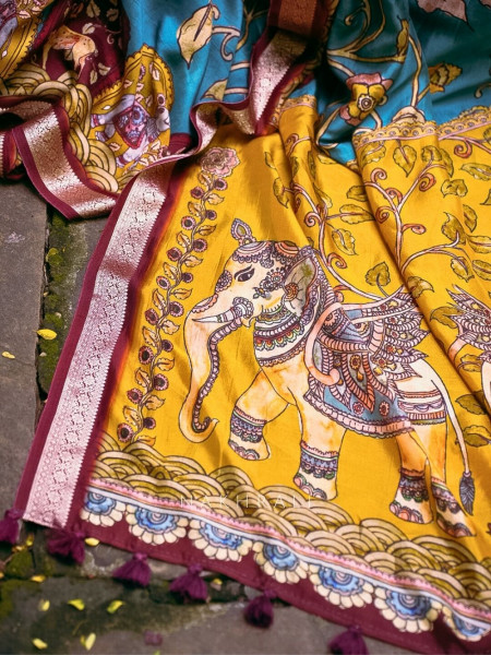 Tanirika Blue Kalamkari Saree