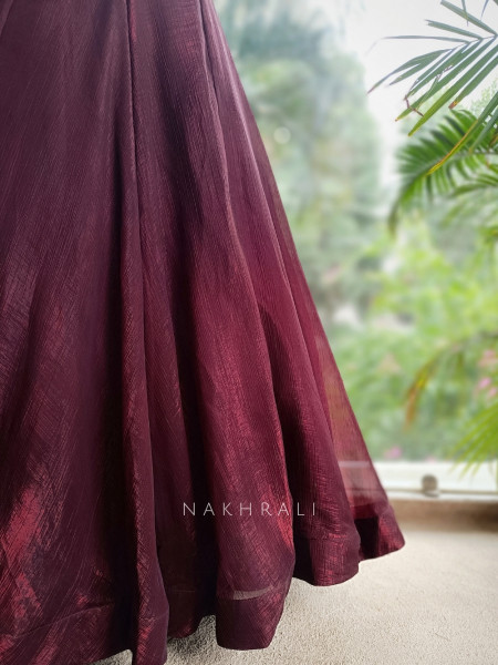 Nayara Maroon Indo-Western Lehenga with Sequin and Cut Dana Work