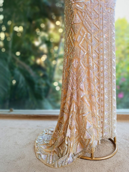 Ethereal Prism Beaded Crop Top & Sleek Skirt Set