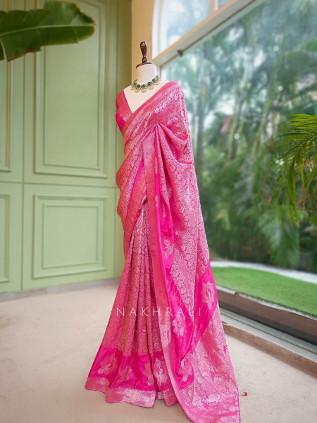 Noor-e-Kashi Katan Silk Magenta Saree With Banarasi Zari Brocade Weave
