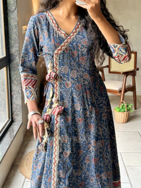 Prakriti Blue Printed Cotton Anarkali Kurta