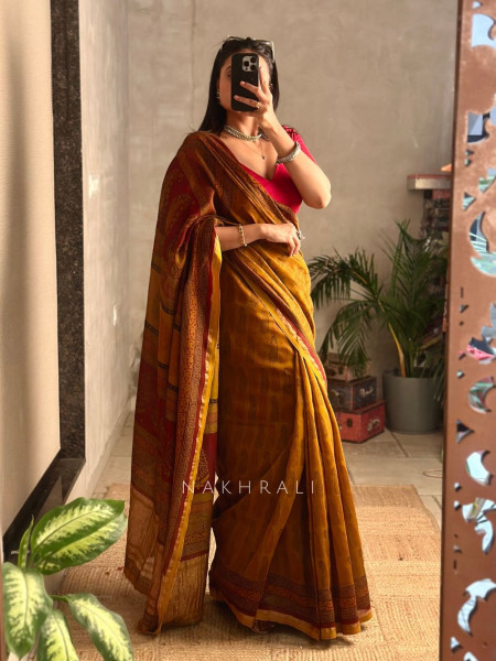 Saanjh Mustard Chanderi Saree
