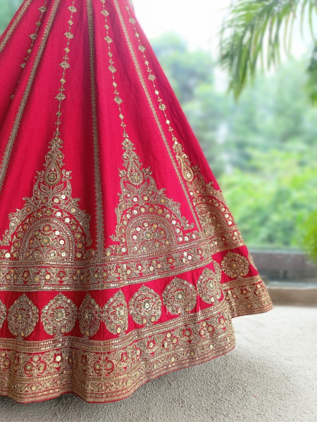 Inayat-Vibe Tomato Red Arch Border Unstitched Bridal Lehenga