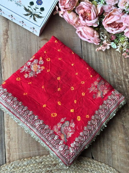 Mishka Red Bandhani Saree with Festive Border