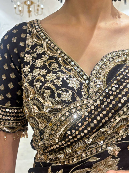 Dark Dazzle Black Saree with Sequin Embroidered Blouse