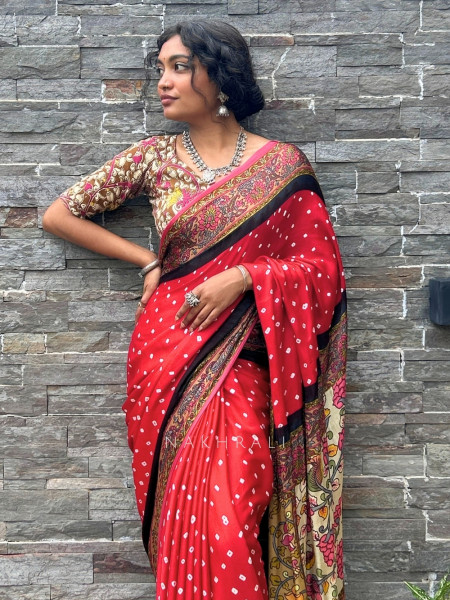 Kalam-Kari Bandhan Red Gaji Silk – Bandhani Saree