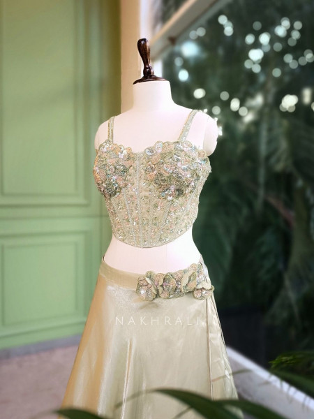 Elowen Green Embroidered Corset Lehenga Set