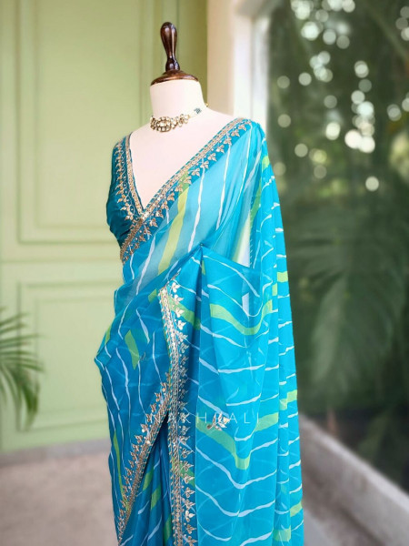 Noor Blue Leheriya Saree with Gota Patti Work