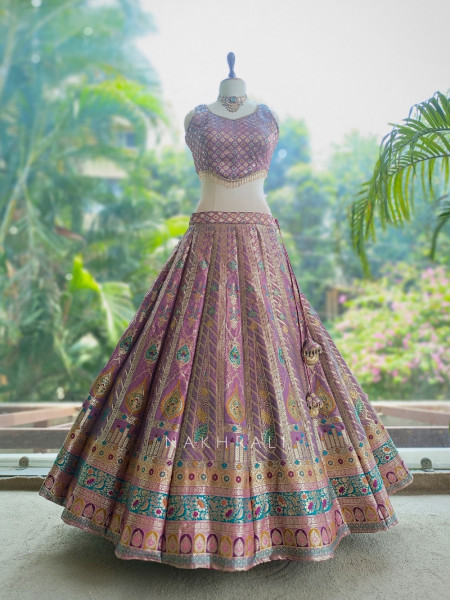 Rajeshwari Wine Banarasi Katan Silk Lehenga Set With Meenakari Zari Work