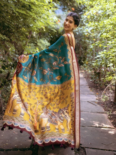Tanirika Blue Kalamkari Saree