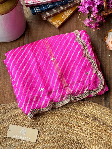 Chhavi Magenta Leheriya Saree with Sequin Zari Work