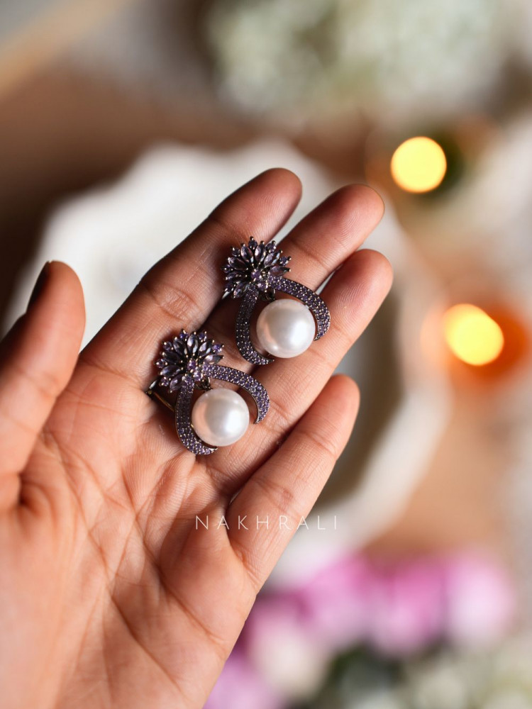 Image of Zerina Purple Pearl Stone Earrings