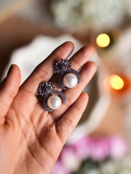 Zerina Purple Pearl Stone Earrings