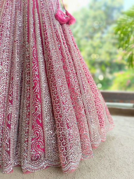 Rivarka Pink Mirror and Bead Embroidered Bridal Lehenga