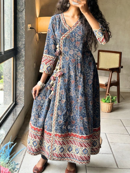 Prakriti Blue Printed Cotton Anarkali Kurta