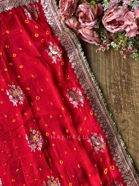 Mishka Red Bandhani Saree with Festive Border