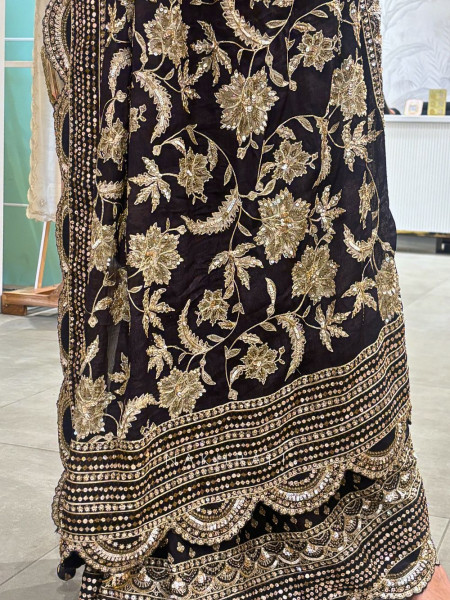 Dark Dazzle Black Saree with Sequin Embroidered Blouse