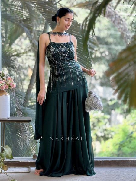 Glam Groove Green Kurta Palazzo Set with Sequin & Cut Dana Work