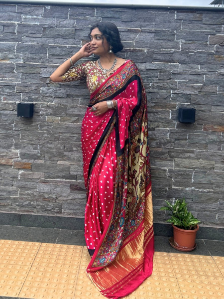 Bindu-Kalam Rani Pink Gaji Silk Bandhani Saree