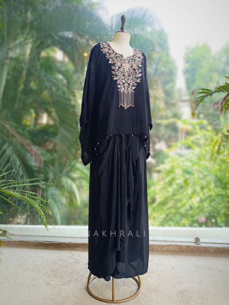 Bold Noir Kaftan and Skirt Set