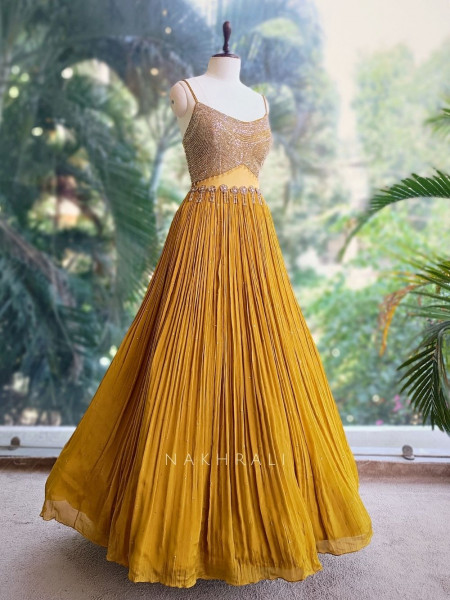 Evelyn Yellow Embroidered Gown with Cape Jacket