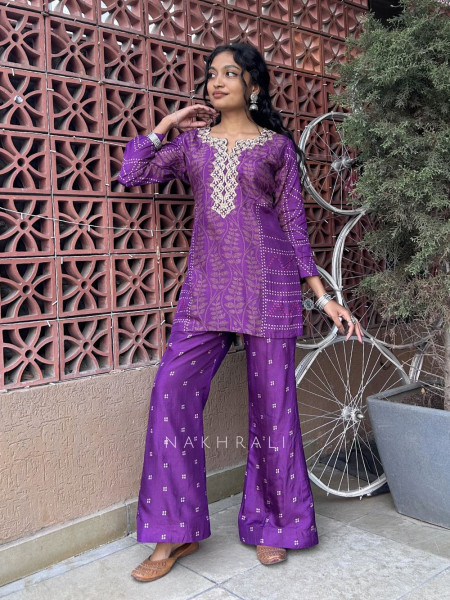Tarini Purple Pant Kurta Set with Lace Detail