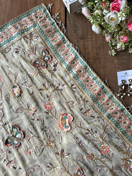Sia Sage Green Saree with Butterfly Embroidered Blouse Work