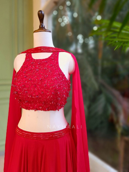 Brivaan Red Lehenga Set with Beads and Sequin Work