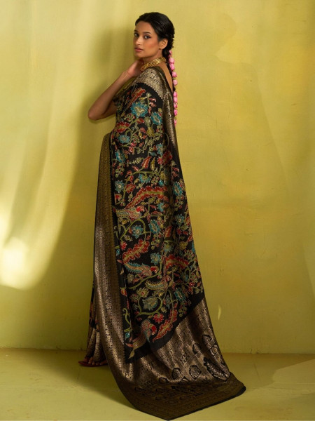 Noor-E-Naaz Black Dola Silk Saree with Banarasi Weave