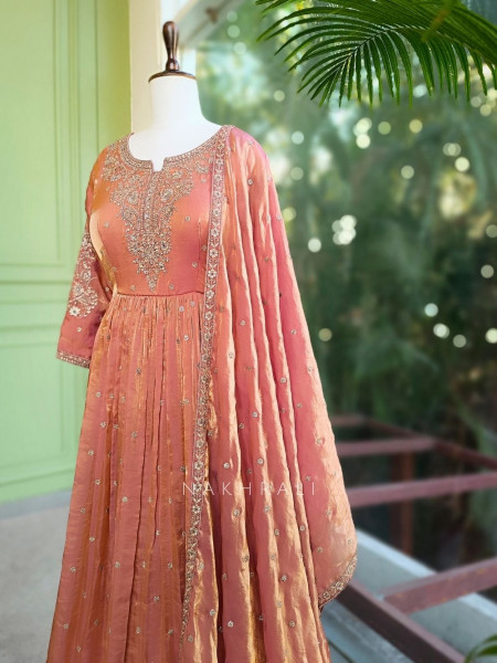 Zareen Peach Sequin & Bead Anarkali Set