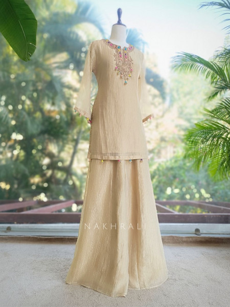 Meherza Cream Embroidered Kurta Sharara Set with Dupatta