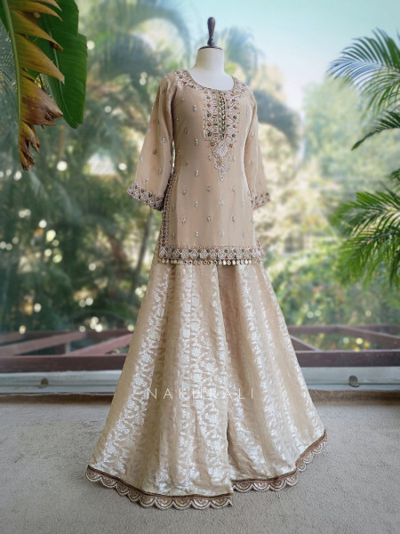 Swarnak Beige Suit Set with Zari Embroidery Work